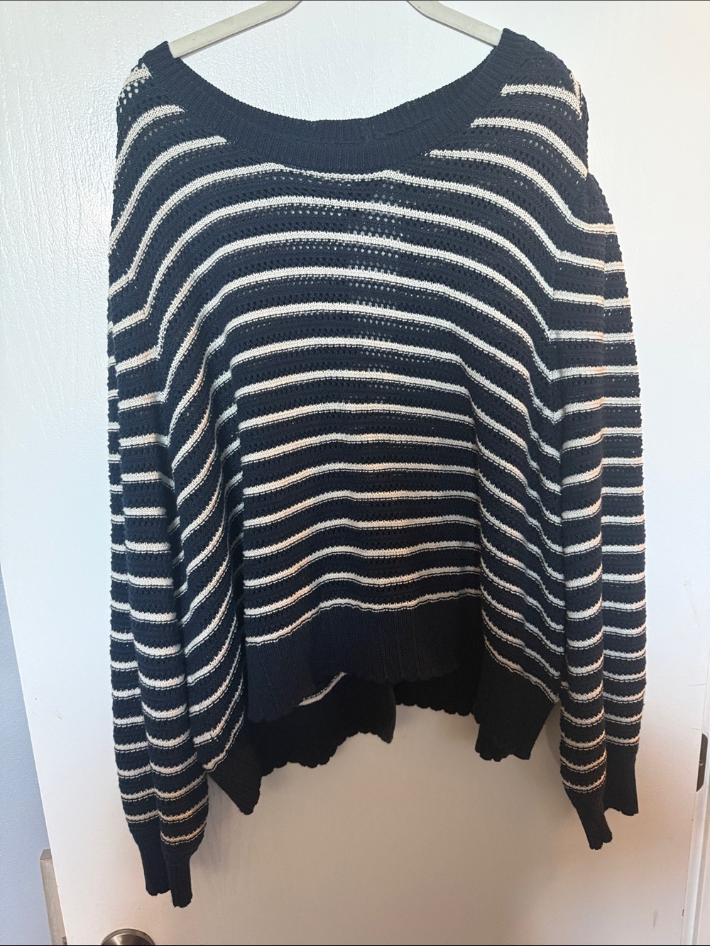 Boxy Navy and White open back womans sweater